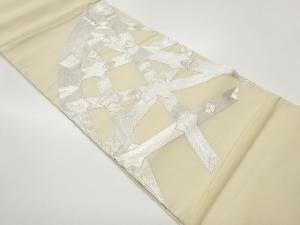 紗 銀駒刺繍垣根模様袋帯